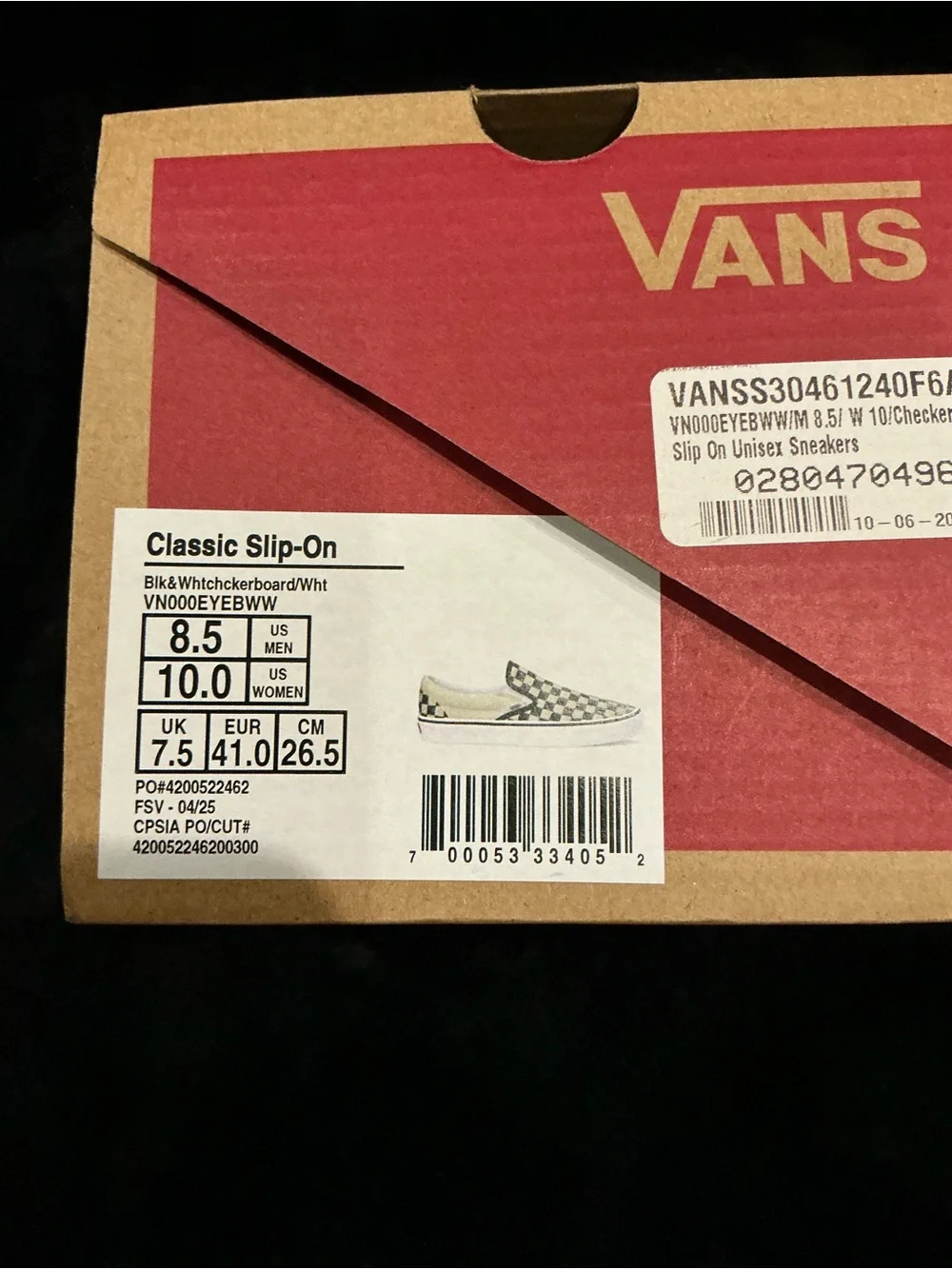 Vans Slip-On Checkerboard Canvas Sneakers - Men’s 8.5 Women’s 10 NWB